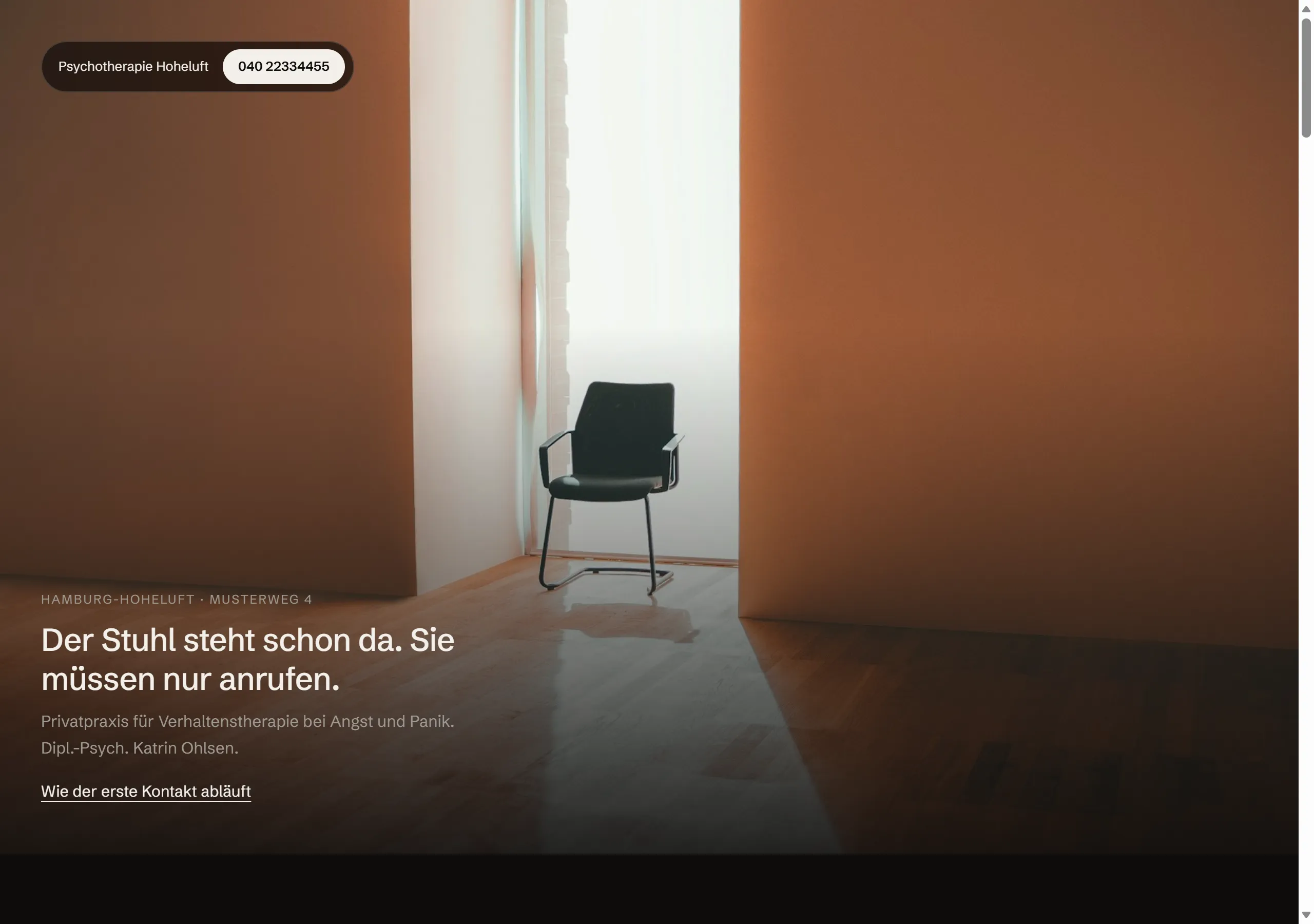 Startseite des Beispiels „Psychotherapiepraxis — mit Fotos“