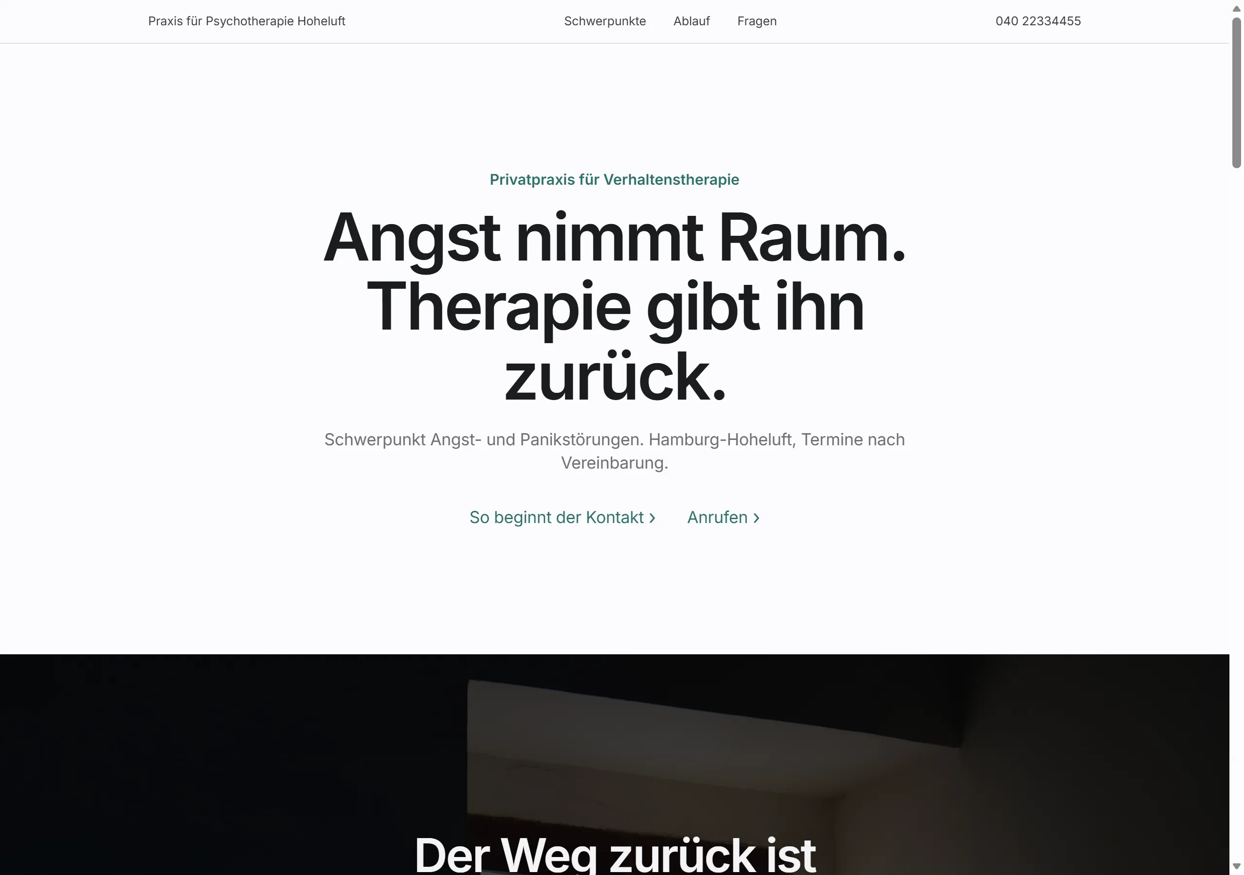 Startseite des Beispiels „Psychotherapiepraxis — großflächig“
