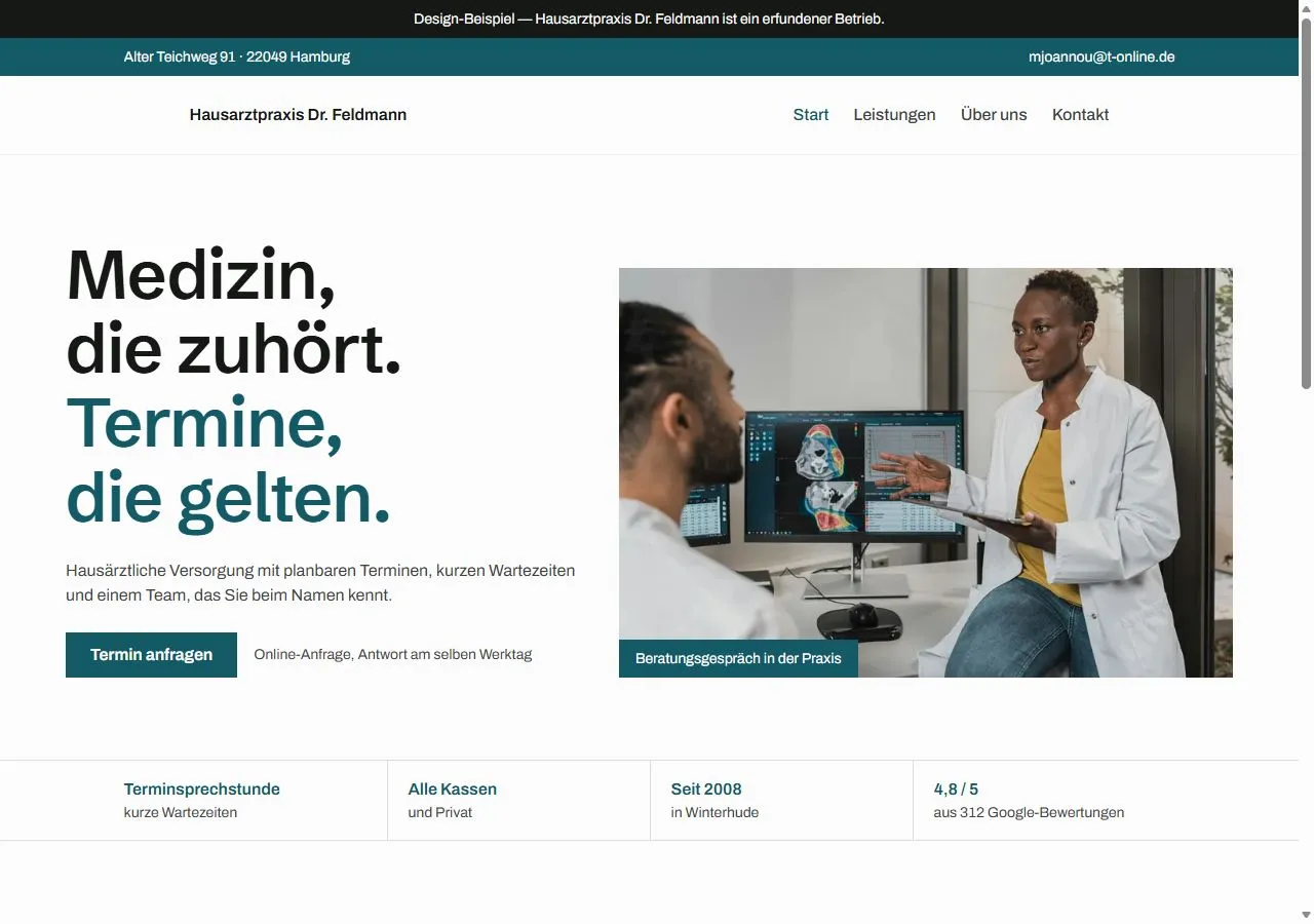 Startseite der Demo „Hausarztpraxis Dr. Rehders“