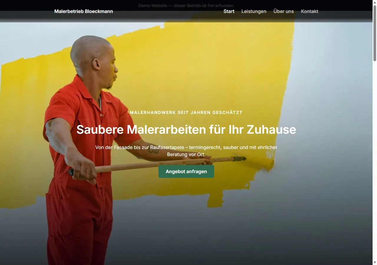 Startseite der Demo „Malerbetrieb Bloeckmann“