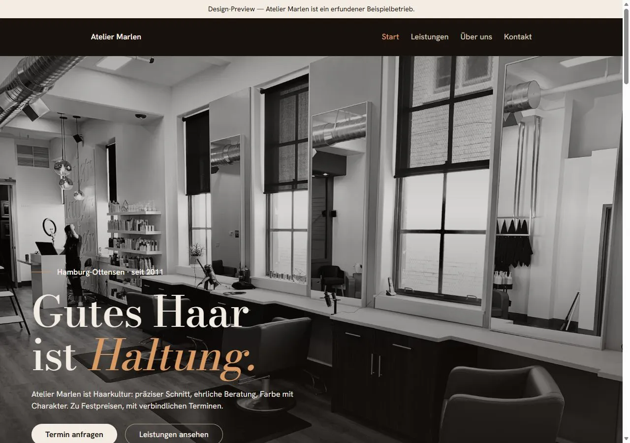 Startseite des Beispiels „Atelier Marlen, warm“