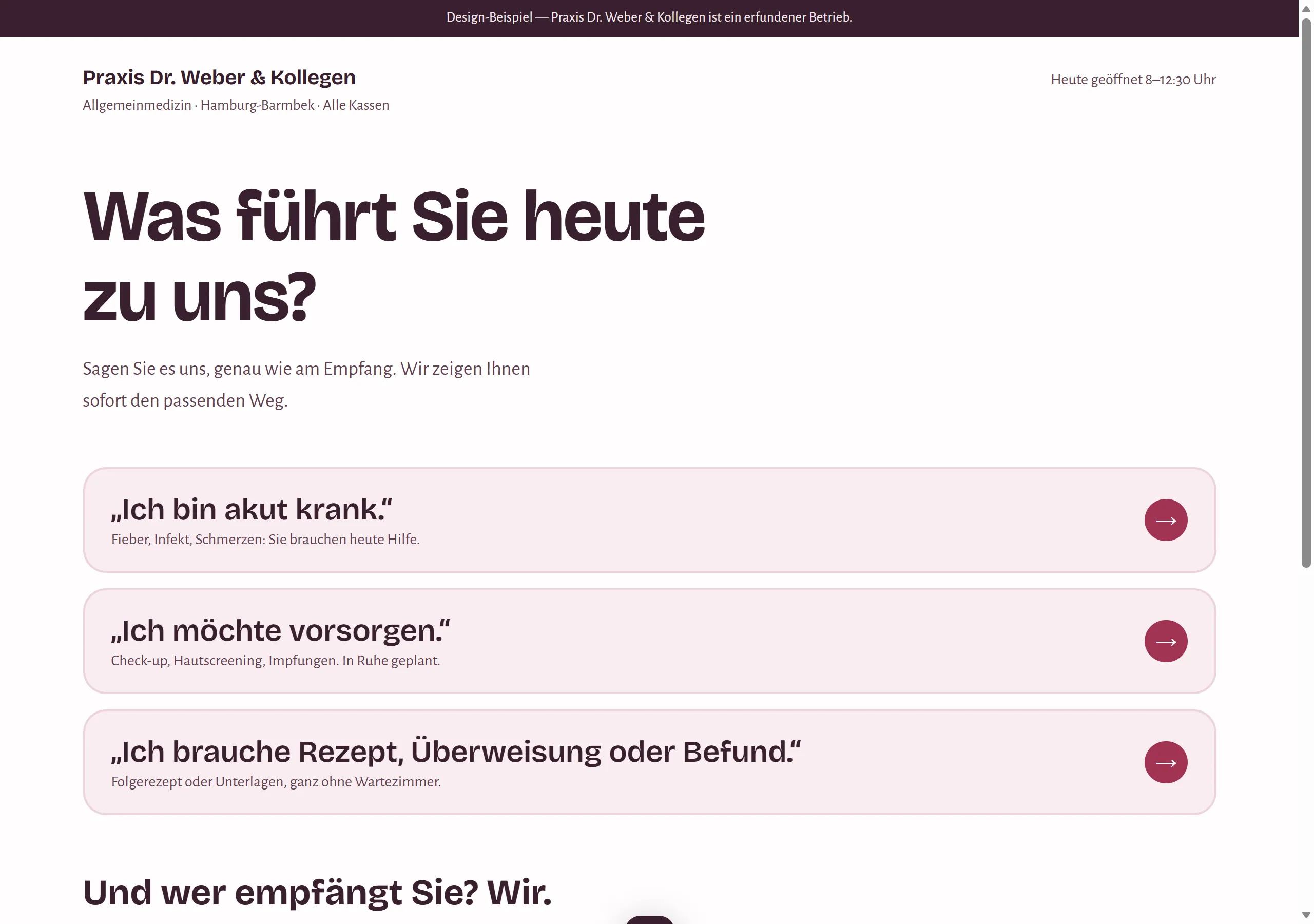 Startseite des Beispiels „Praxis Dr. Weber & Kollegen“